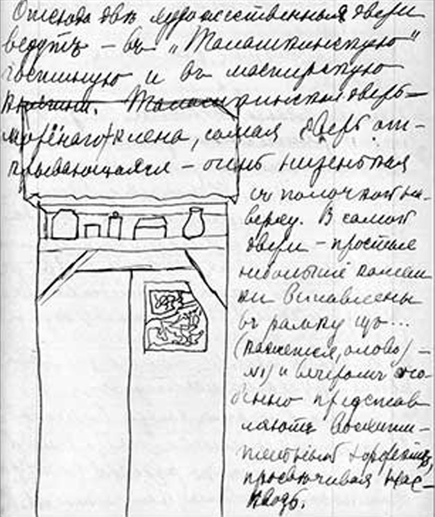 Рисунок двери из рукописи дневника О. Базанкур